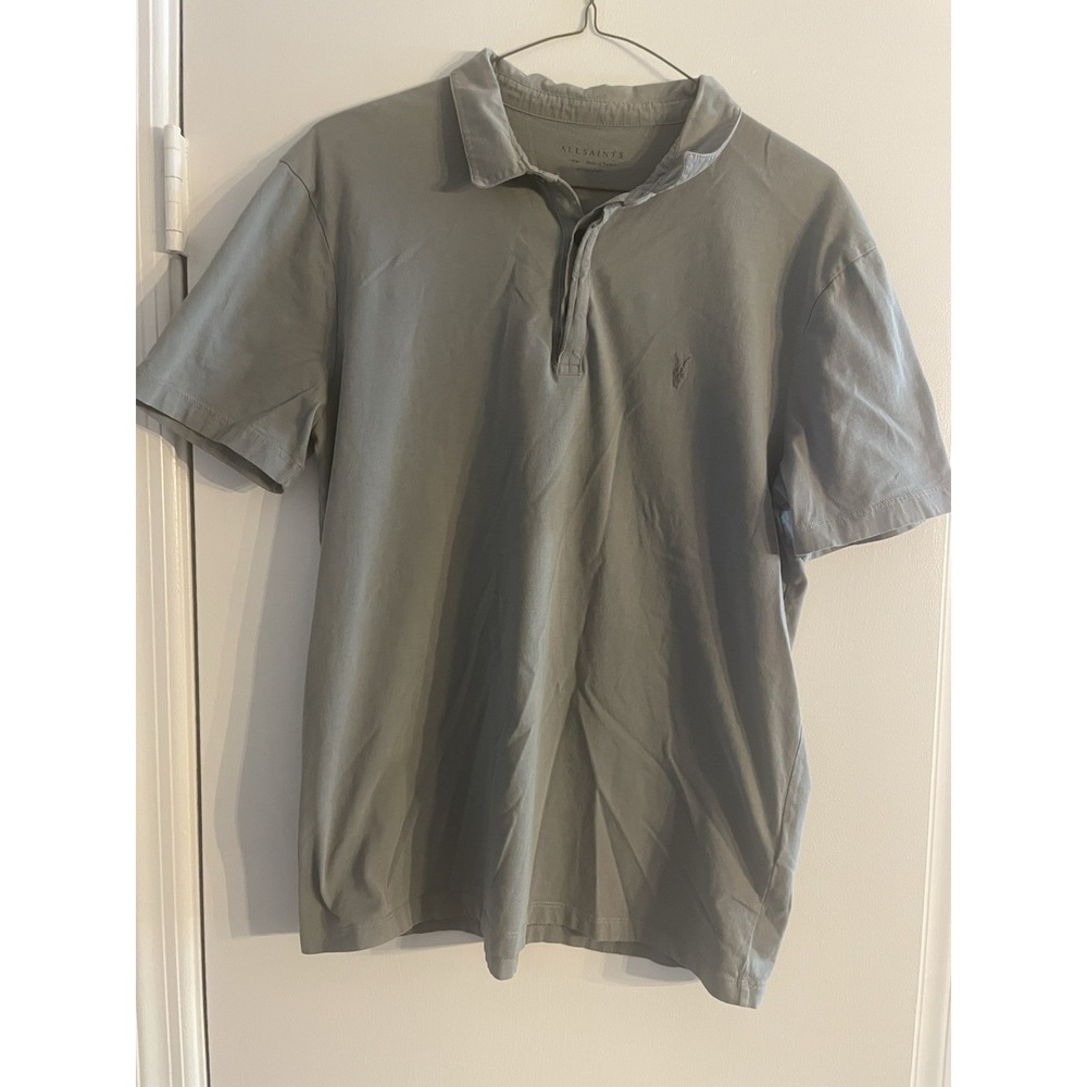 Allsaints Brace Short Sleeve Smoked Green Polo Men Shirt Size Large